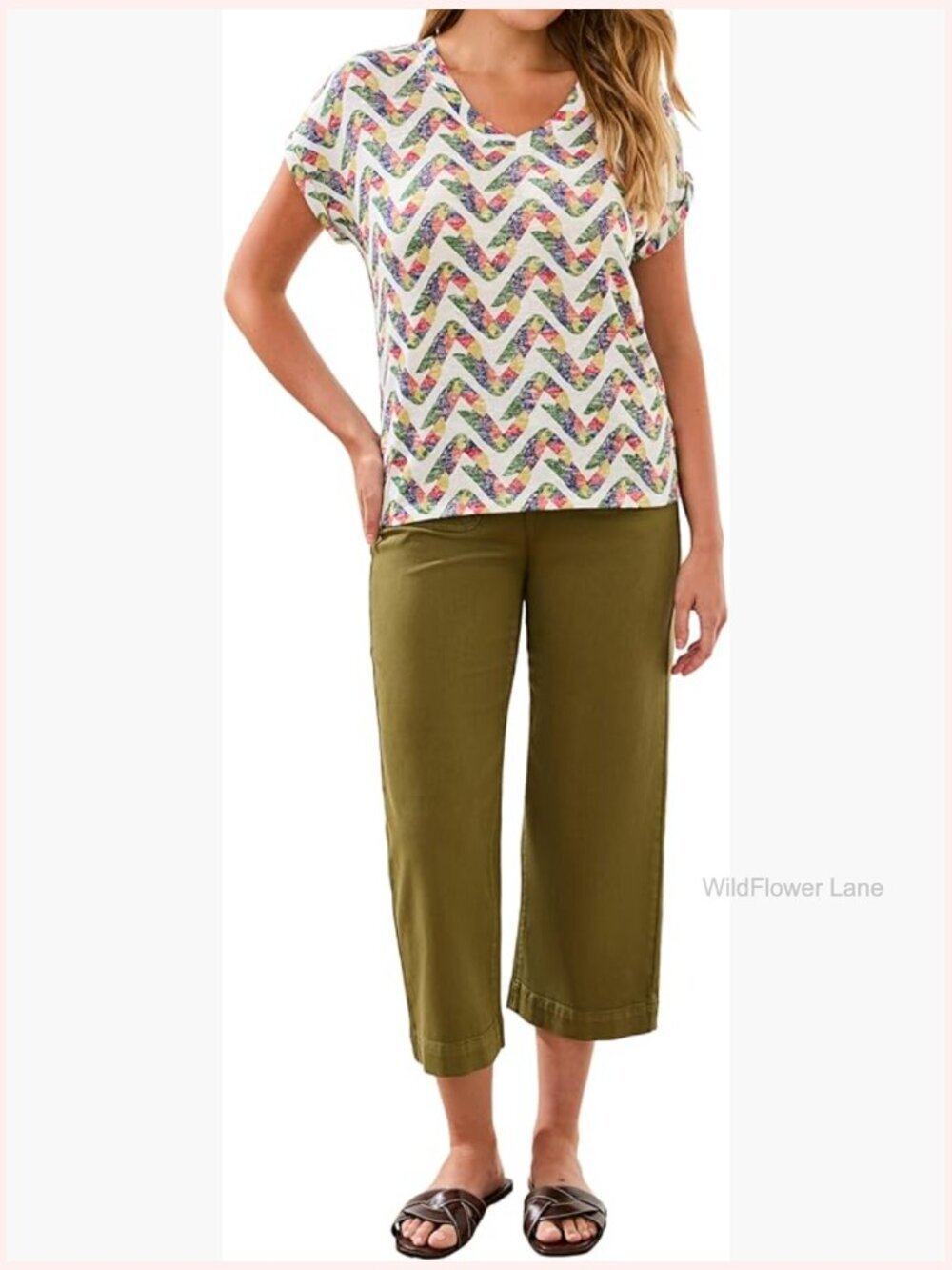 2-Way Cap Sleeve Printed Knit Top - Reversible Boat or V-Neck